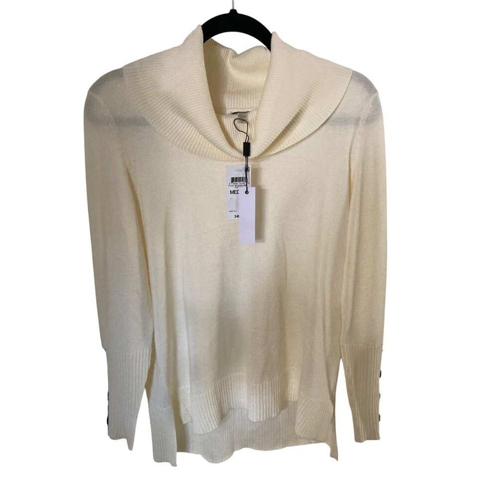 Melissa Paige Cream Turtleneck Sweater with Black Button Accents Medium NWT